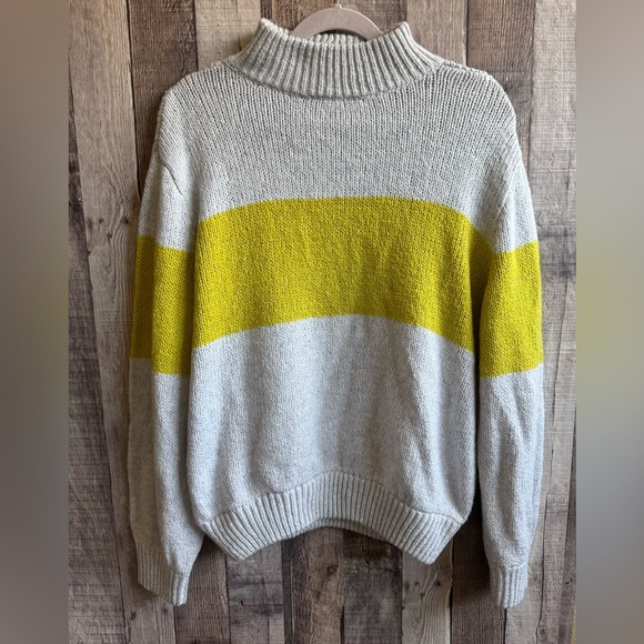 NWOT Aerie Oh So Soft Mock Neck Yellow Stripe Chunky Sweater - Picture 1 of 12